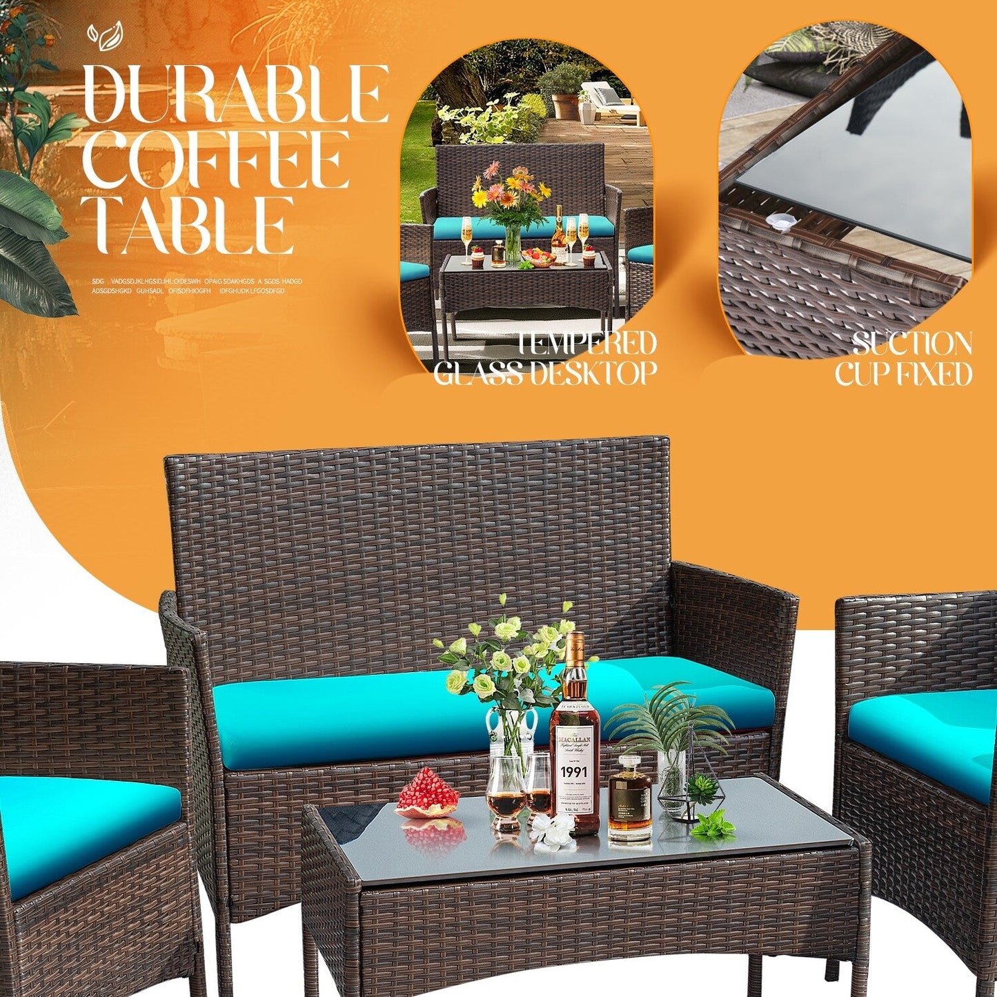Set da esterno per patio Homall in rattan PE da 4 pezzi