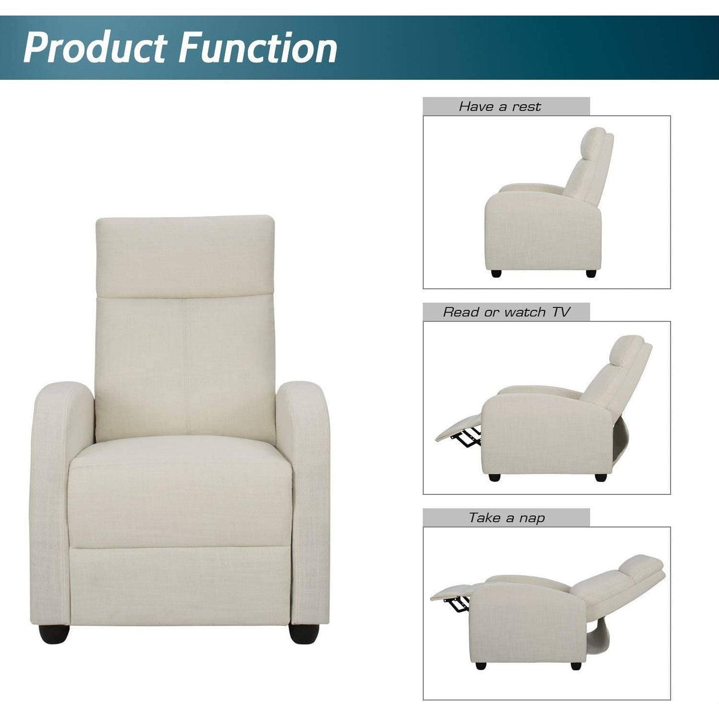 Poltrona reclinabile Homall in tessuto, divano singolo per soggiorno, reclinabile