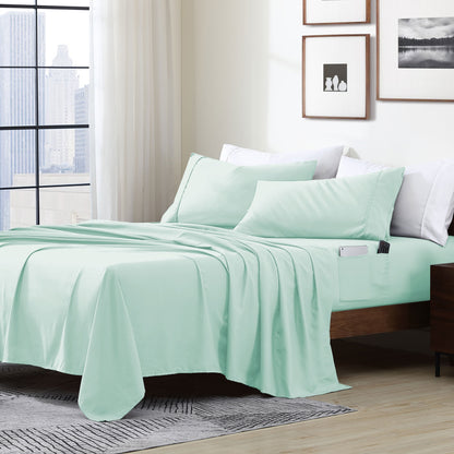 Home Essential Soft Microfibra Smart Sheet Storage Pocket Bedding Set di lenzuola