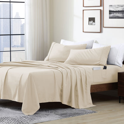 Home Essential Soft Microfibra Smart Sheet Storage Pocket Bedding Set di lenzuola