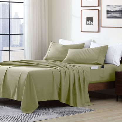 Home Essential Soft Microfibra Smart Sheet Storage Pocket Bedding Set di lenzuola