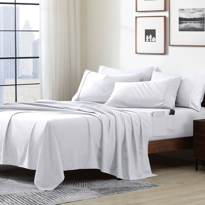 Home Essential Soft Microfibra Smart Sheet Storage Pocket Bedding Set di lenzuola