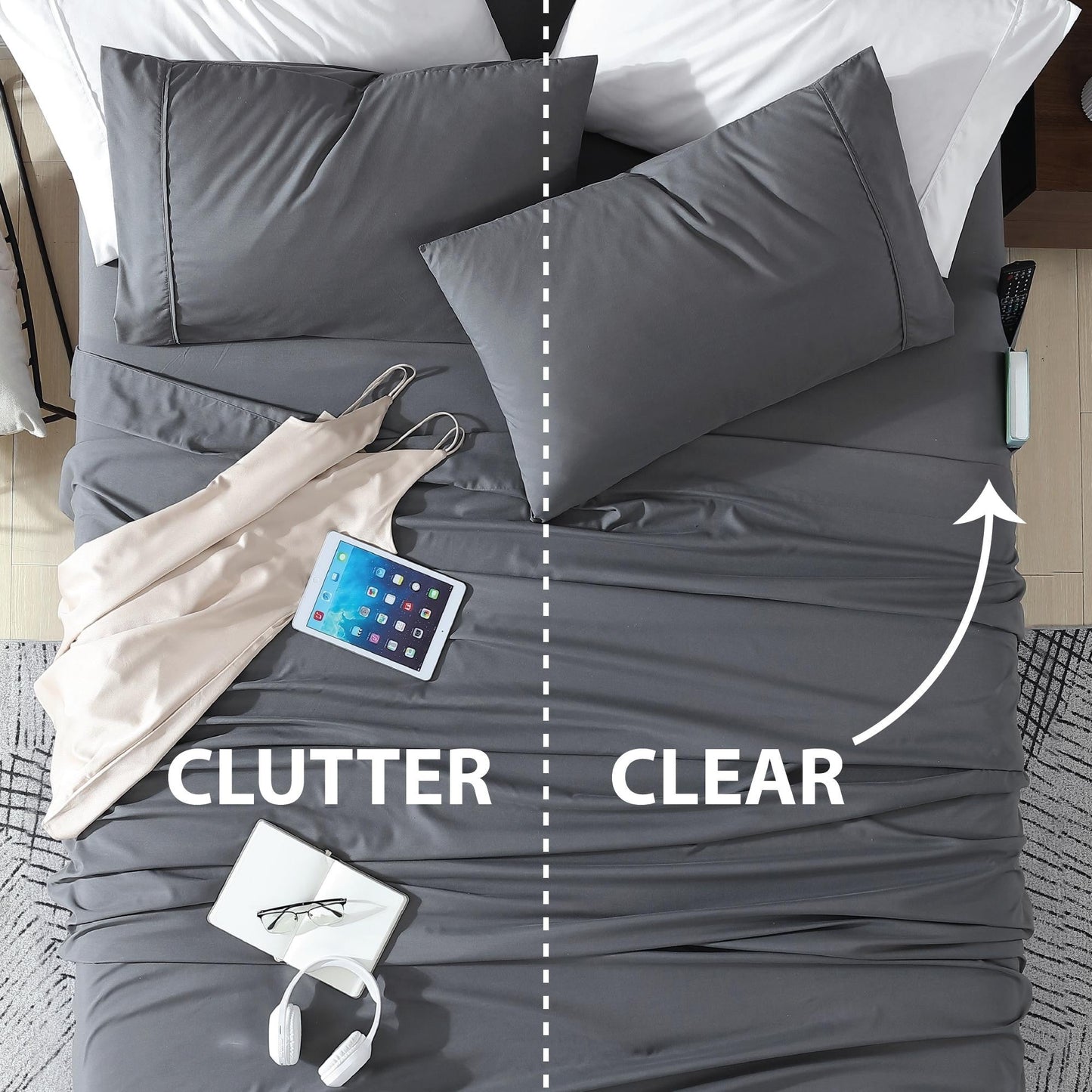 Home Essential Soft Microfibra Smart Sheet Storage Pocket Bedding Set di lenzuola
