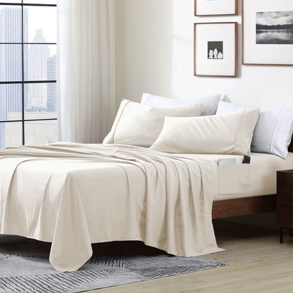 Home Essential Soft Microfibra Smart Sheet Storage Pocket Bedding Set di lenzuola