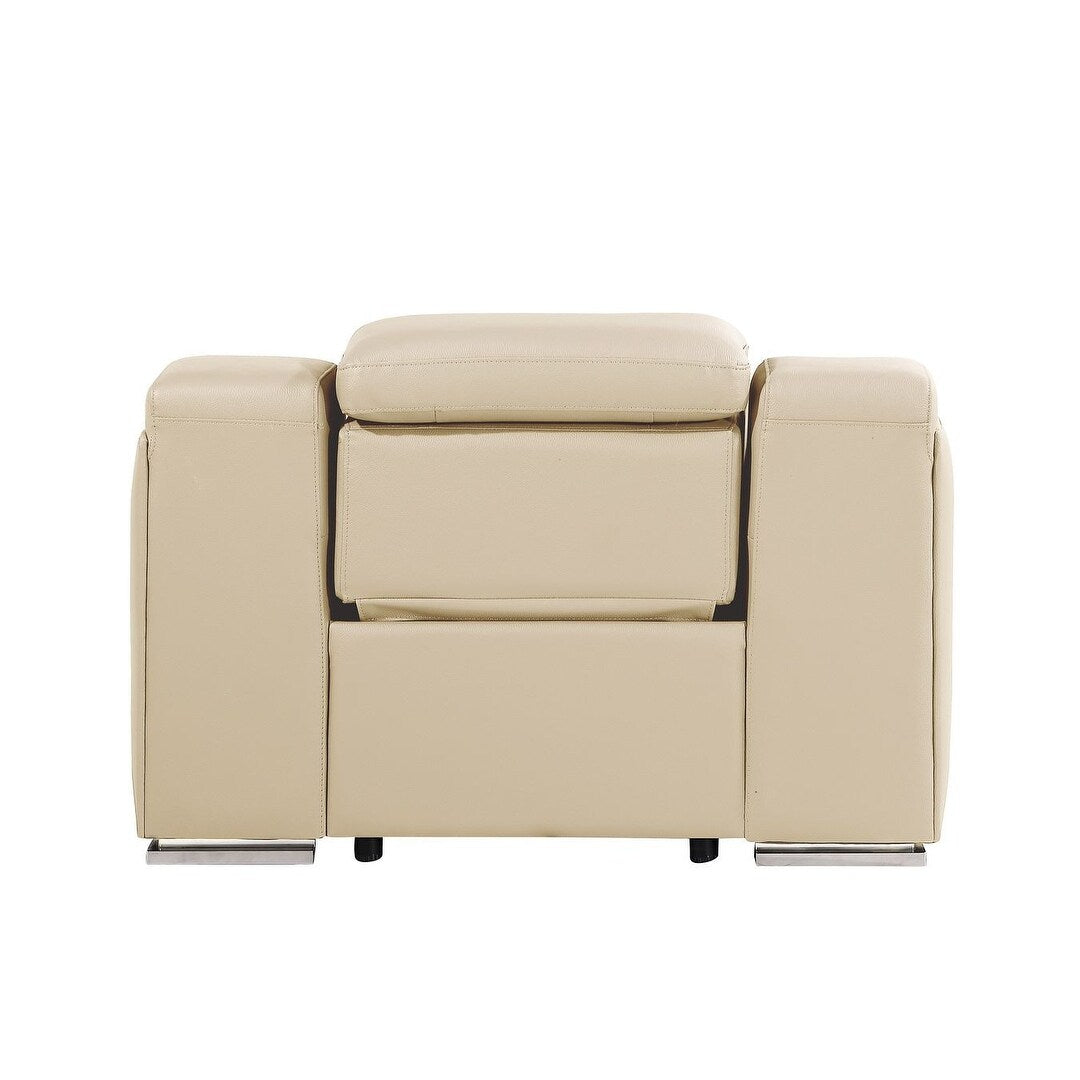 Poltrona reclinabile HomeRoots 41 in pelle italiana beige con USB