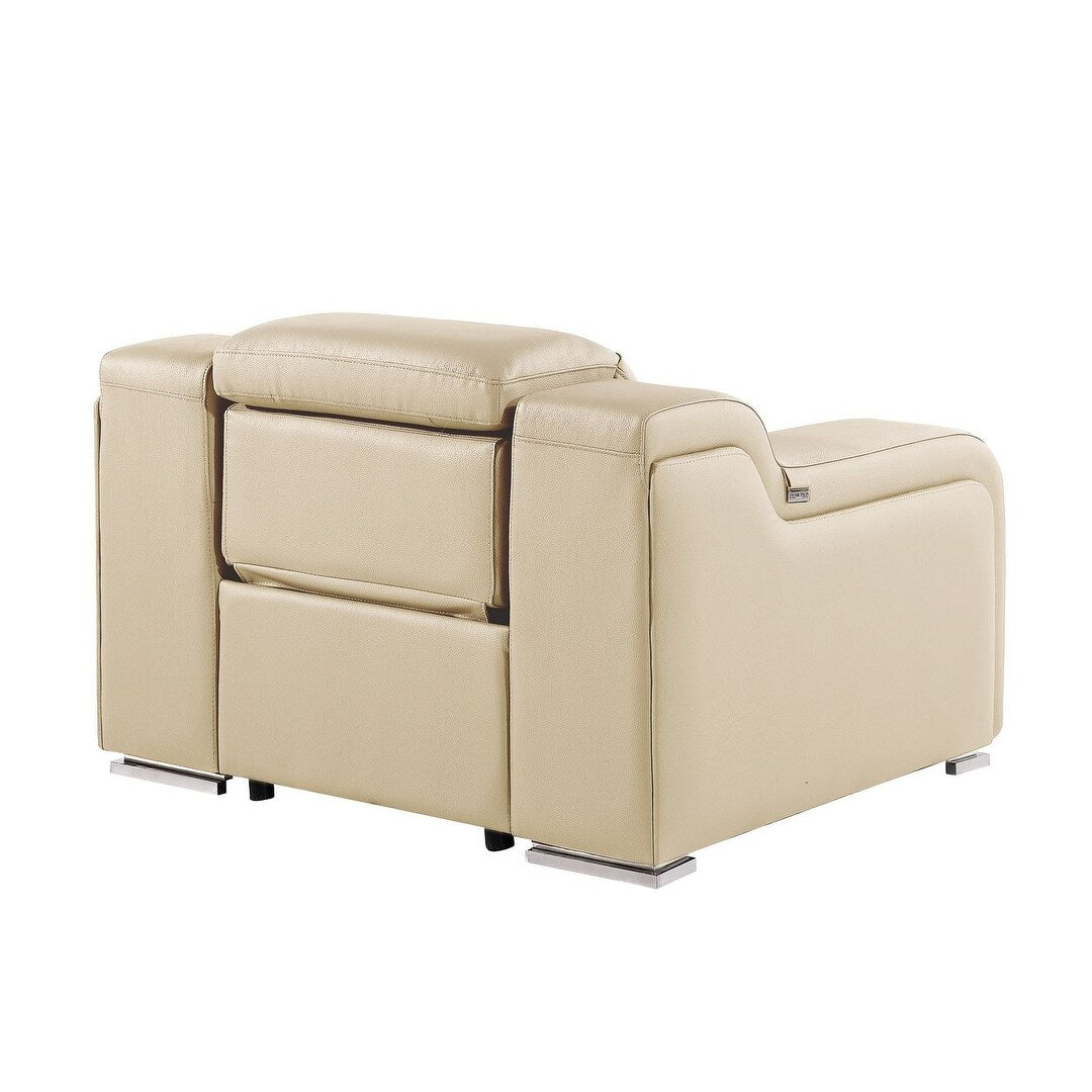 Poltrona reclinabile HomeRoots 41 in pelle italiana beige con USB