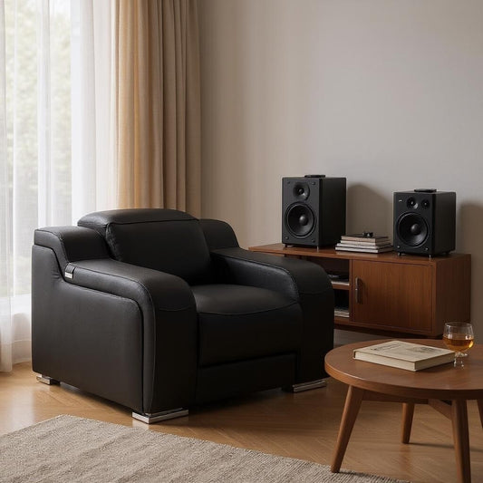 Poltrona reclinabile HomeRoots 41 in pelle italiana nera con USB