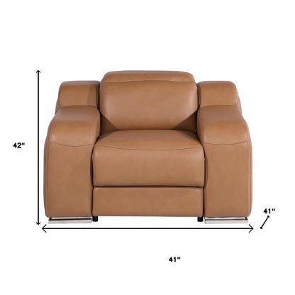 Poltrona reclinabile HomeRoots 41 in pelle italiana color castagno con USB