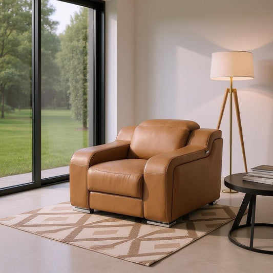 Poltrona reclinabile HomeRoots 41 in pelle italiana color castagno con USB