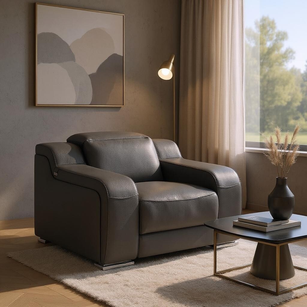 Poltrona reclinabile HomeRoots 41 in pelle italiana grigio scuro con USB