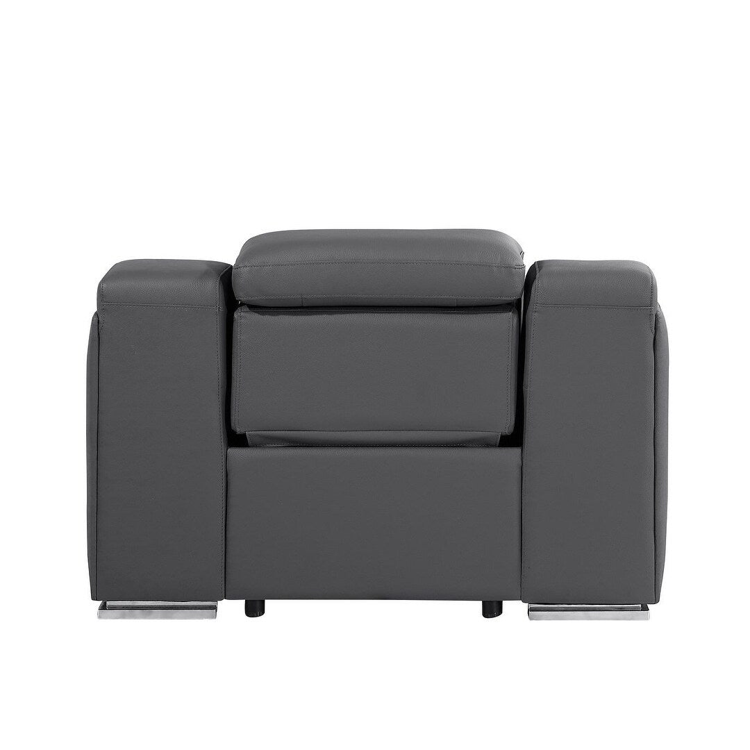 Poltrona reclinabile HomeRoots 41 in pelle italiana grigio scuro con USB