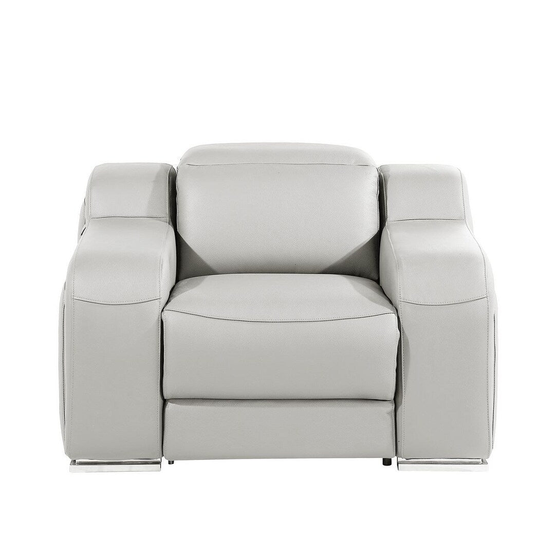 Poltrona reclinabile HomeRoots 41 in pelle italiana grigio chiaro con USB