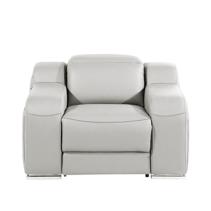 Poltrona reclinabile HomeRoots 41 in pelle italiana grigio chiaro con USB