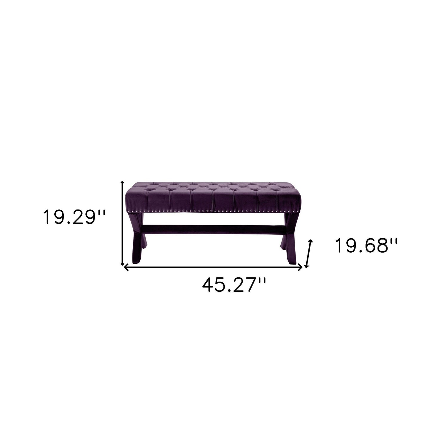 Panca imbottita in velluto HomeRoots 45 Plum - 45,27 L x 19,68 W x 19,29 H