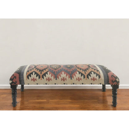 Panca imbottita HomeRoots 47 beige, marrone, ruggine e nero, in misto lana e juta, effetto invecchiato in stile sud-ovest - 47 x 18 x 16