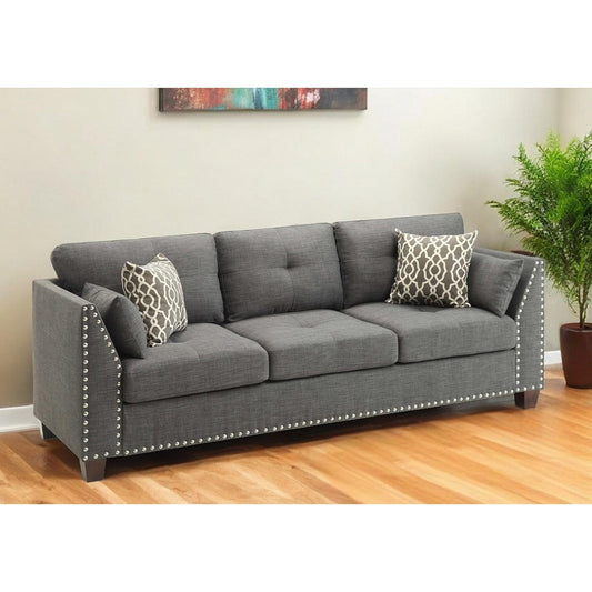 Divano HomeRoots 68 in lino grigio con gambe nere - 68' X 31' X 36'