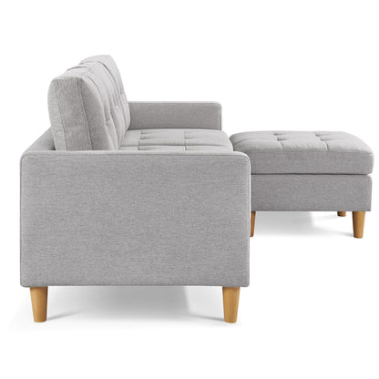 Divano HomeRoots 87 in misto poliestere grigio chiaro con pouf e gambe naturali - 87