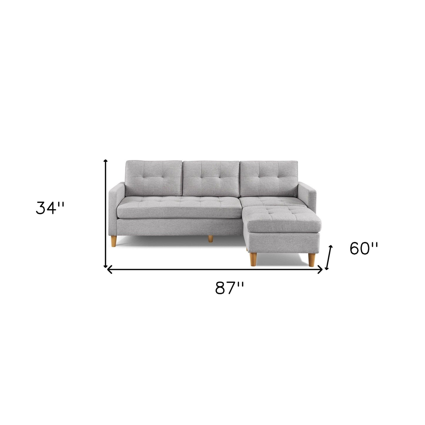 Divano HomeRoots 87 in misto poliestere grigio chiaro con pouf e gambe naturali - 87