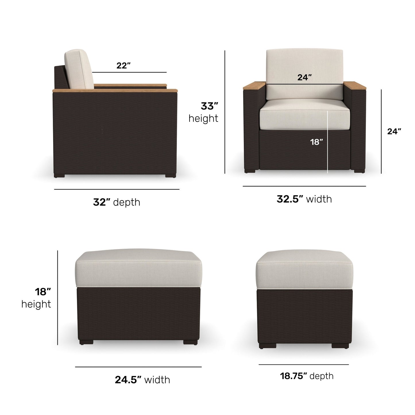 Set di 2 poltrone e pouf da esterno Palm Springs di Homestyles