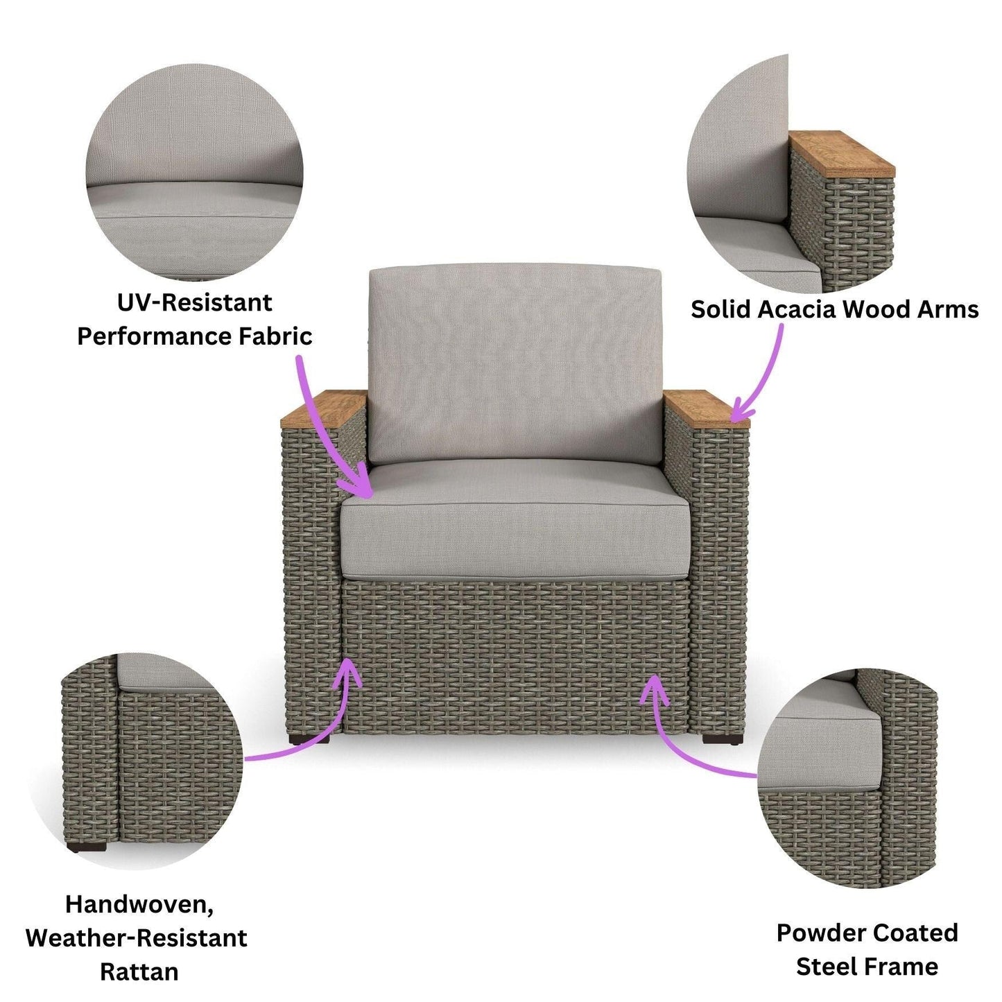 Set di 4 poltrone e pouf da esterno Boca Raton di Homestyles con cuscini