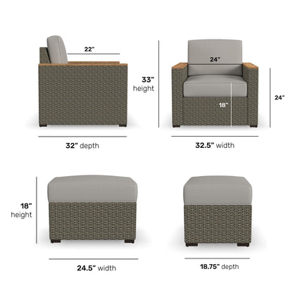 Set di 4 poltrone e pouf da esterno Boca Raton di Homestyles con cuscini