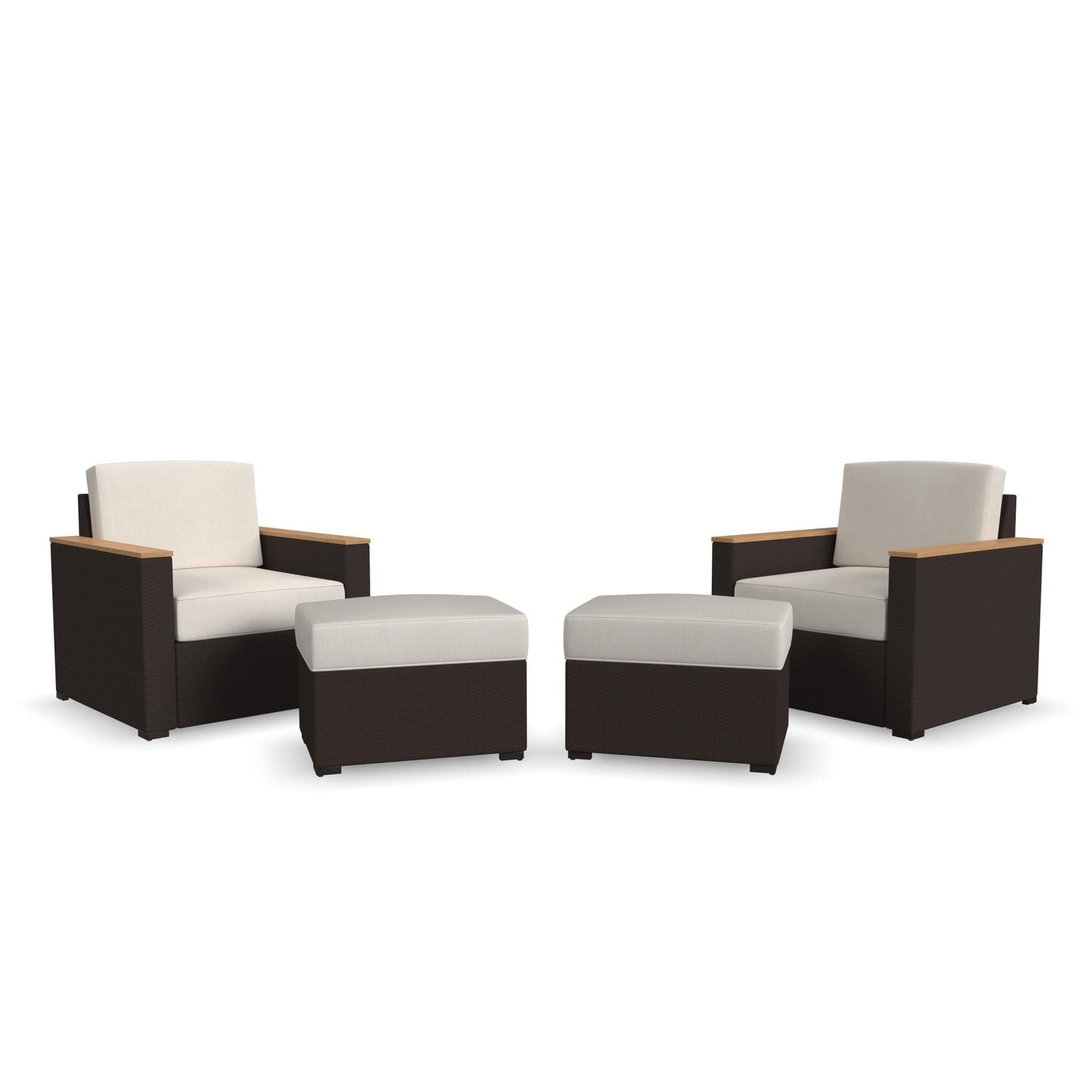 Set di 4 poltrone e pouf da esterno in rattan Palm Springs con cuscini di Homestyles