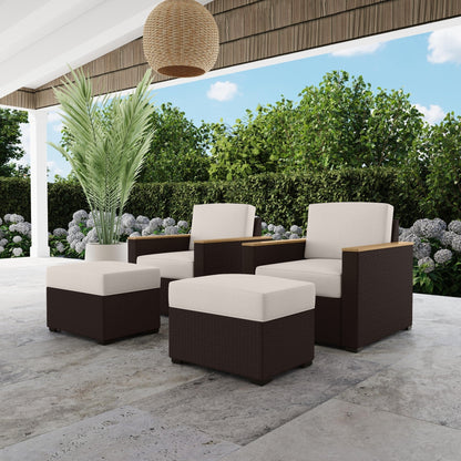 Set di 4 poltrone e pouf da esterno in rattan Palm Springs con cuscini di Homestyles