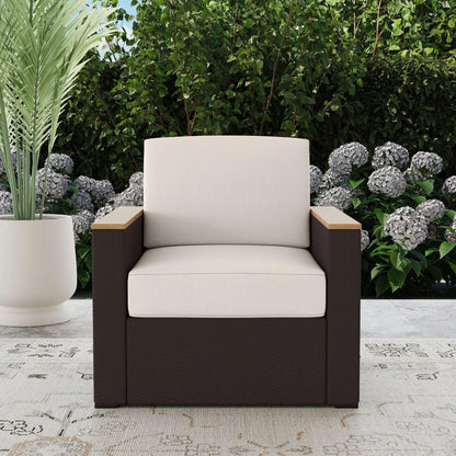 Set di 4 poltrone e pouf da esterno in rattan Palm Springs con cuscini di Homestyles