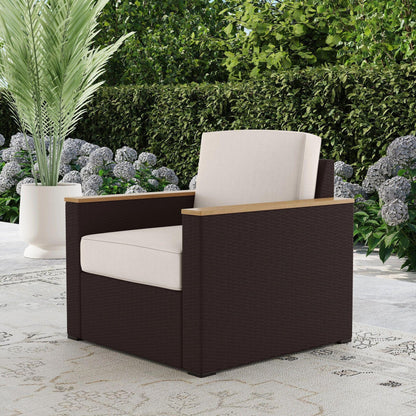 Set di 4 poltrone e pouf da esterno in rattan Palm Springs con cuscini di Homestyles