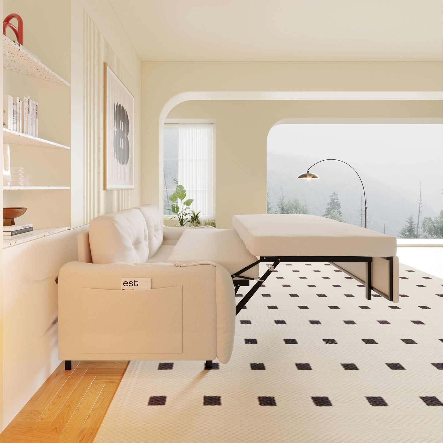 Divano letto matrimoniale Homylin in velluto da 66,2 pollici con contenitore