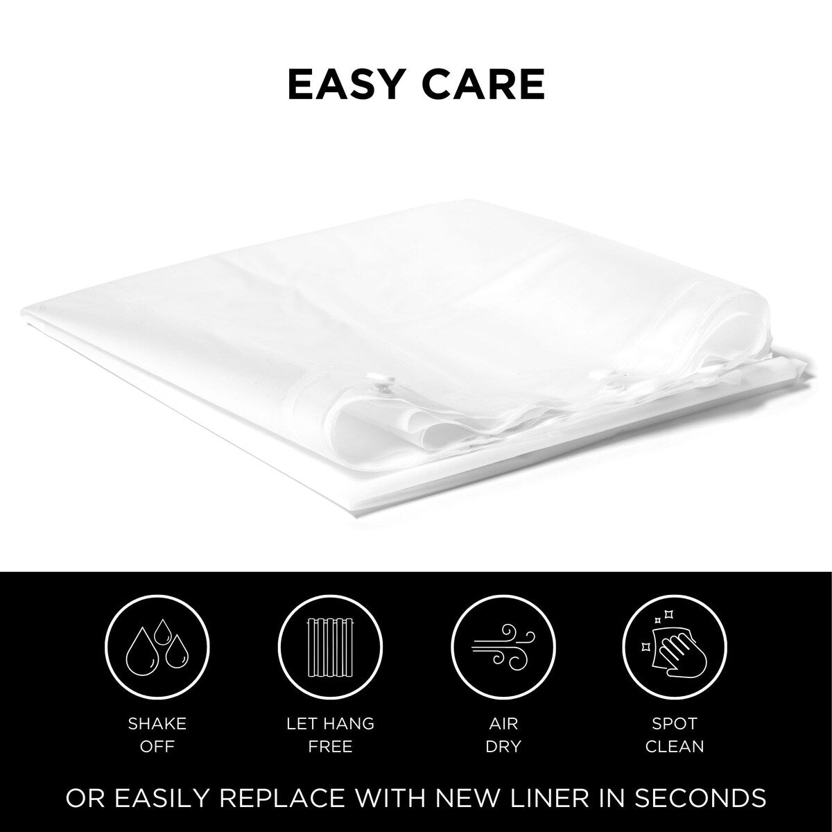 Hookless It's A Snap - Fodera per tenda da doccia in PEVA resistente all'acqua con finestra trasparente, senza ganci - Frost