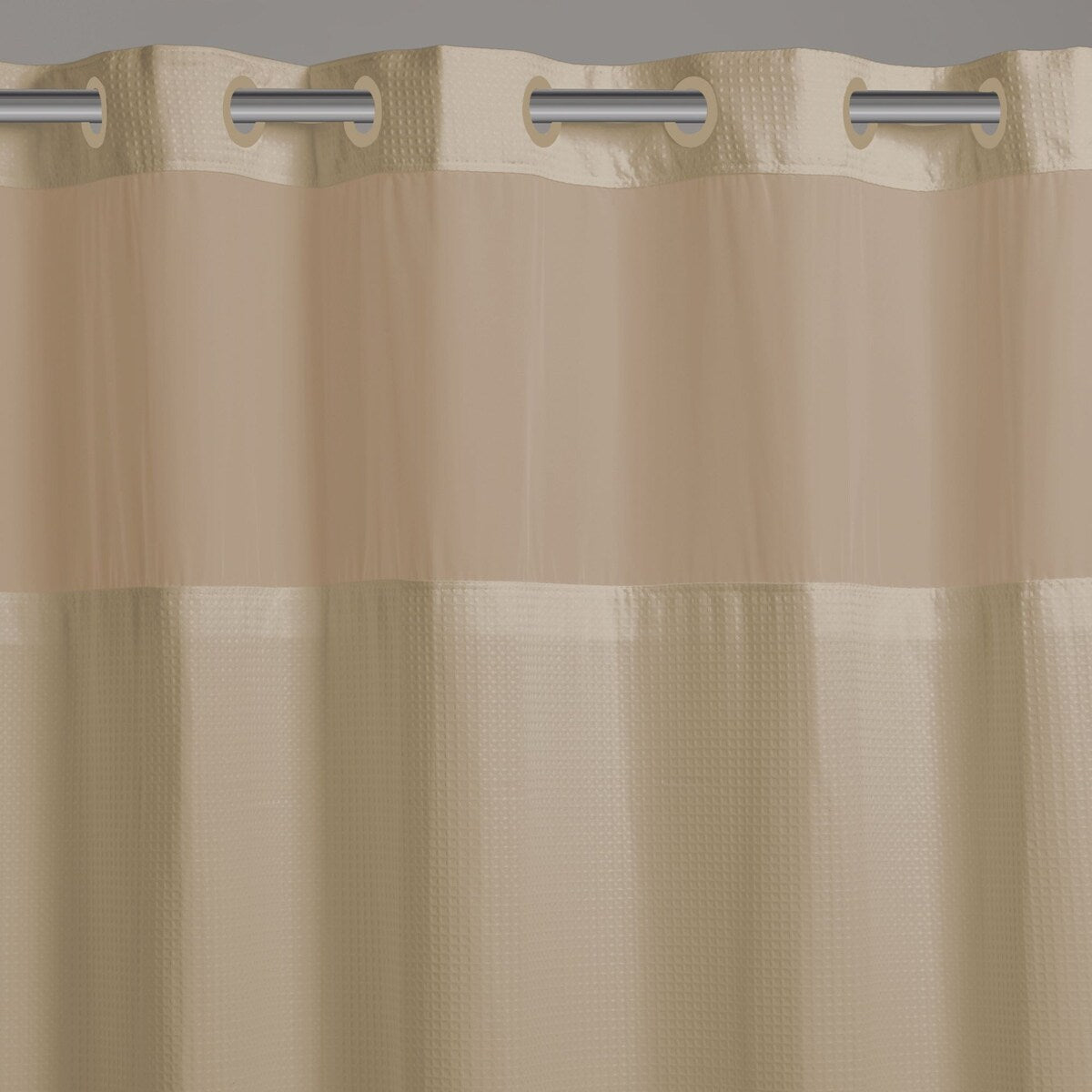 Tenda da doccia 3 in 1 in microfibra senza ganci con finestra superiore trasparente, anelli flessibili e fodera in PEVA