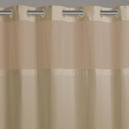 Tenda da doccia 3 in 1 in microfibra senza ganci con finestra superiore trasparente, anelli flessibili e fodera in PEVA