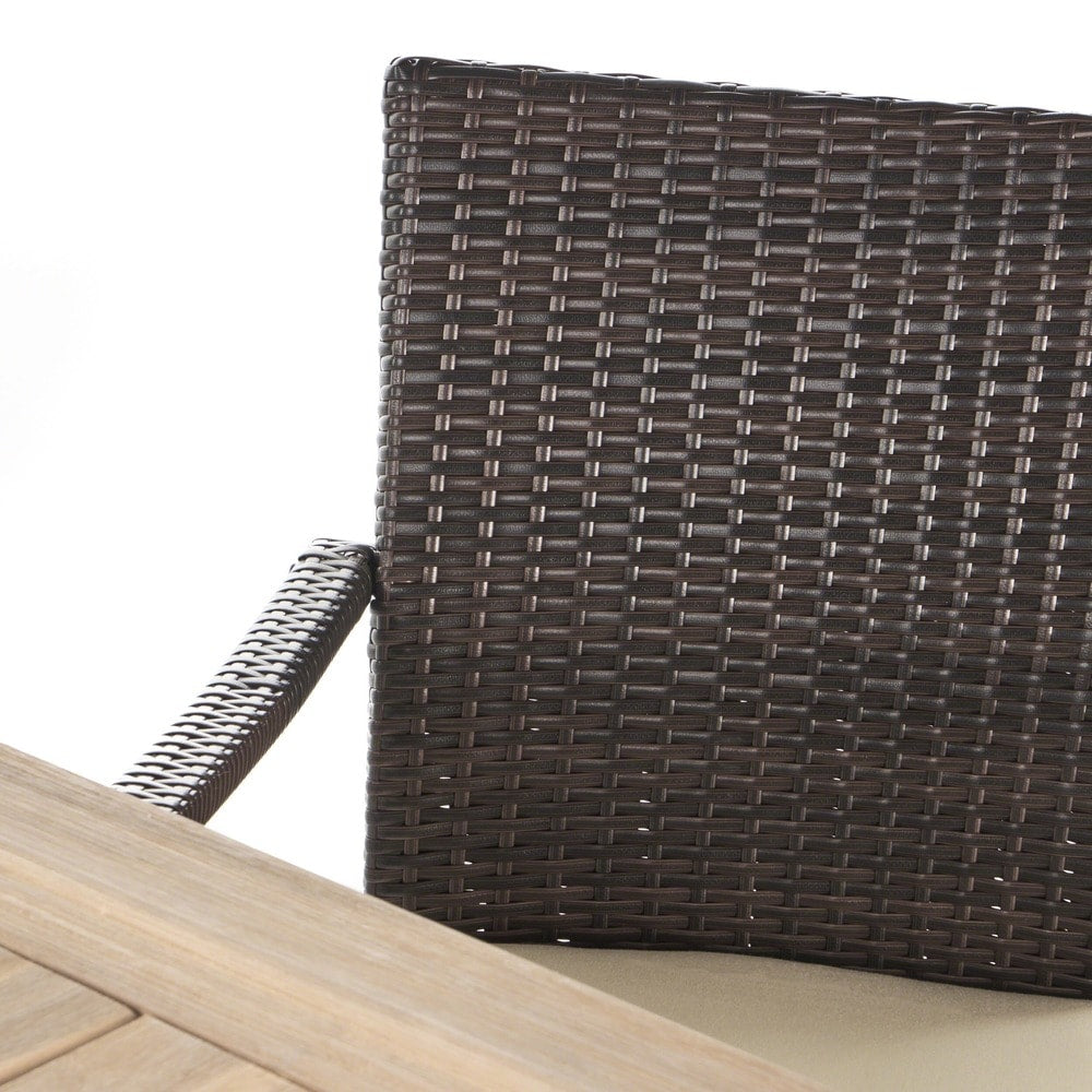 Set da pranzo rettangolare in vimini e legno Horton Outdoor da 6 pezzi con cuscini di Christopher Knight Home