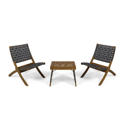 Set da salotto pieghevole Huntsville Outdoor da 2 posti in legno di acacia con dettagli in cintura di sicurezza di Christopher Knight Home