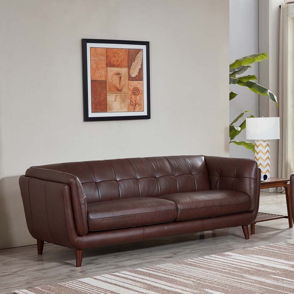 Divano Hydeline Solana in pelle pieno fiore con molle, memory foam e piume