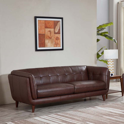 Divano Hydeline Solana in pelle pieno fiore con molle, memory foam e piume