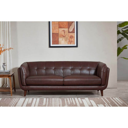 Divano Hydeline Solana in pelle pieno fiore con molle, memory foam e piume