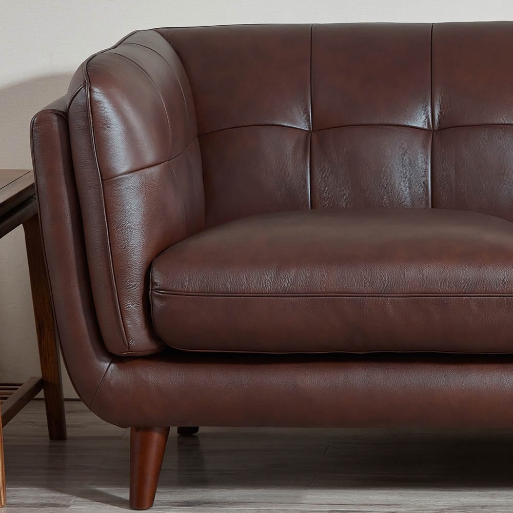 Divano Hydeline Solana in pelle pieno fiore con molle, memory foam e piume