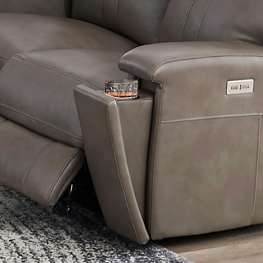 Divano Hydeline Venice Zero Gravity con reclinazione elettrica e poggiatesta in pelle pieno fiore con portabicchieri