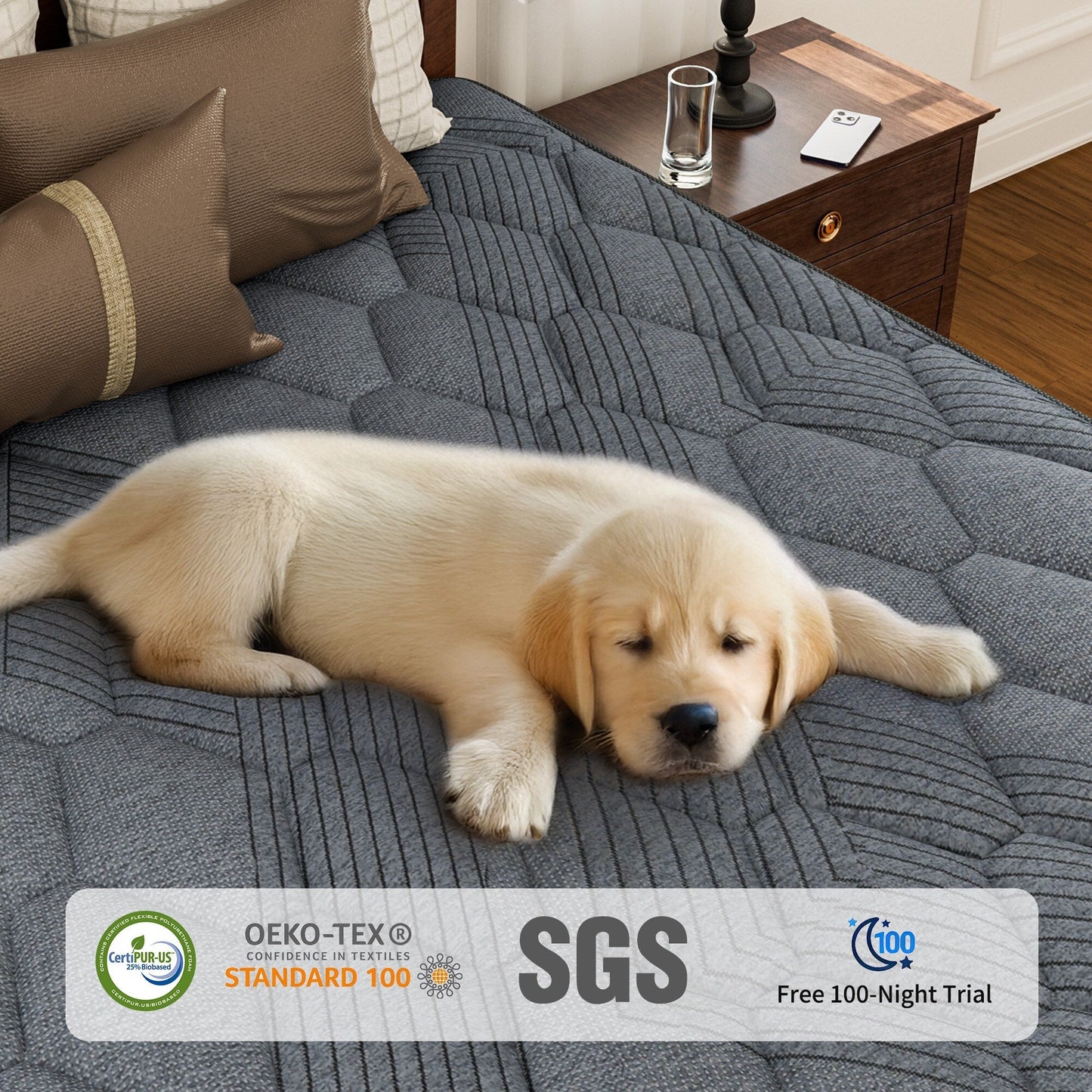 Materasso ibrido a molle insacchettate SweDrea da 10 pollici con memory foam in gel e cuscino rigido, certificato CertiPUR-US, SGS e OEKO-TEX