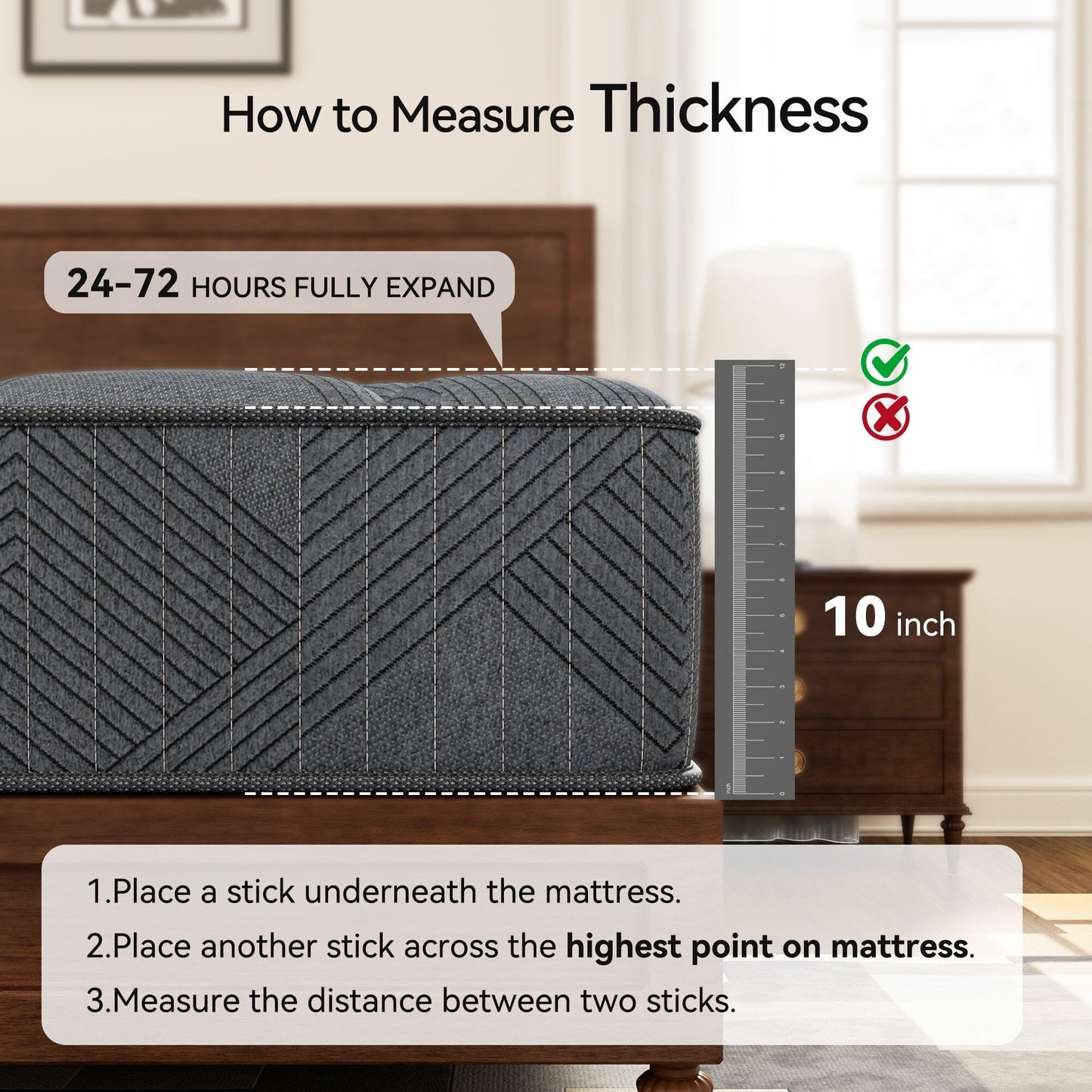 Materasso ibrido a molle insacchettate SweDrea da 10 pollici con memory foam in gel e cuscino rigido, certificato CertiPUR-US, SGS e OEKO-TEX