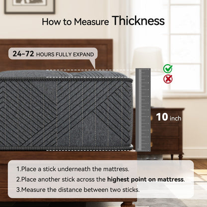 Materasso ibrido a molle insacchettate SweDrea da 10 pollici con memory foam in gel e cuscino rigido, certificato CertiPUR-US, SGS e OEKO-TEX