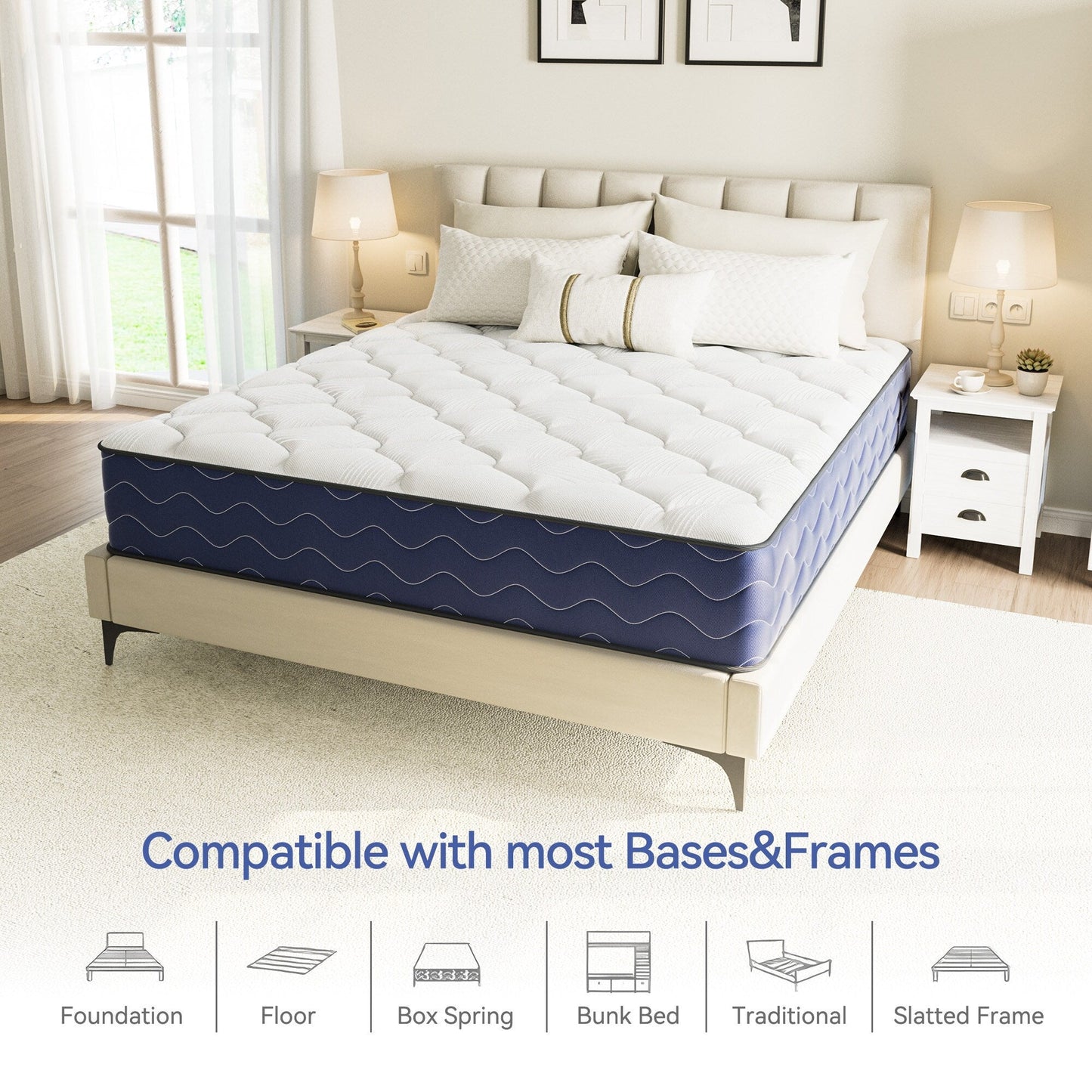 Materasso ibrido rigido SweDrea da 8/12 pollici, rinfrescante e traspirante con CertiPUR-US, SGS e OEKO-TEX