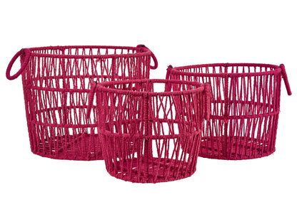 Set Ceste Rotonde 1/3 Ferro Rivestite In Cotone Rosa