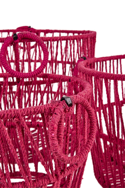 Set Ceste Rotonde 1/3 Ferro Rivestite In Cotone Rosa