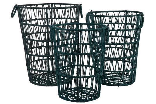 Set Ceste Rotonde 1/3 In Ferro Rivestite In Cotone Verde