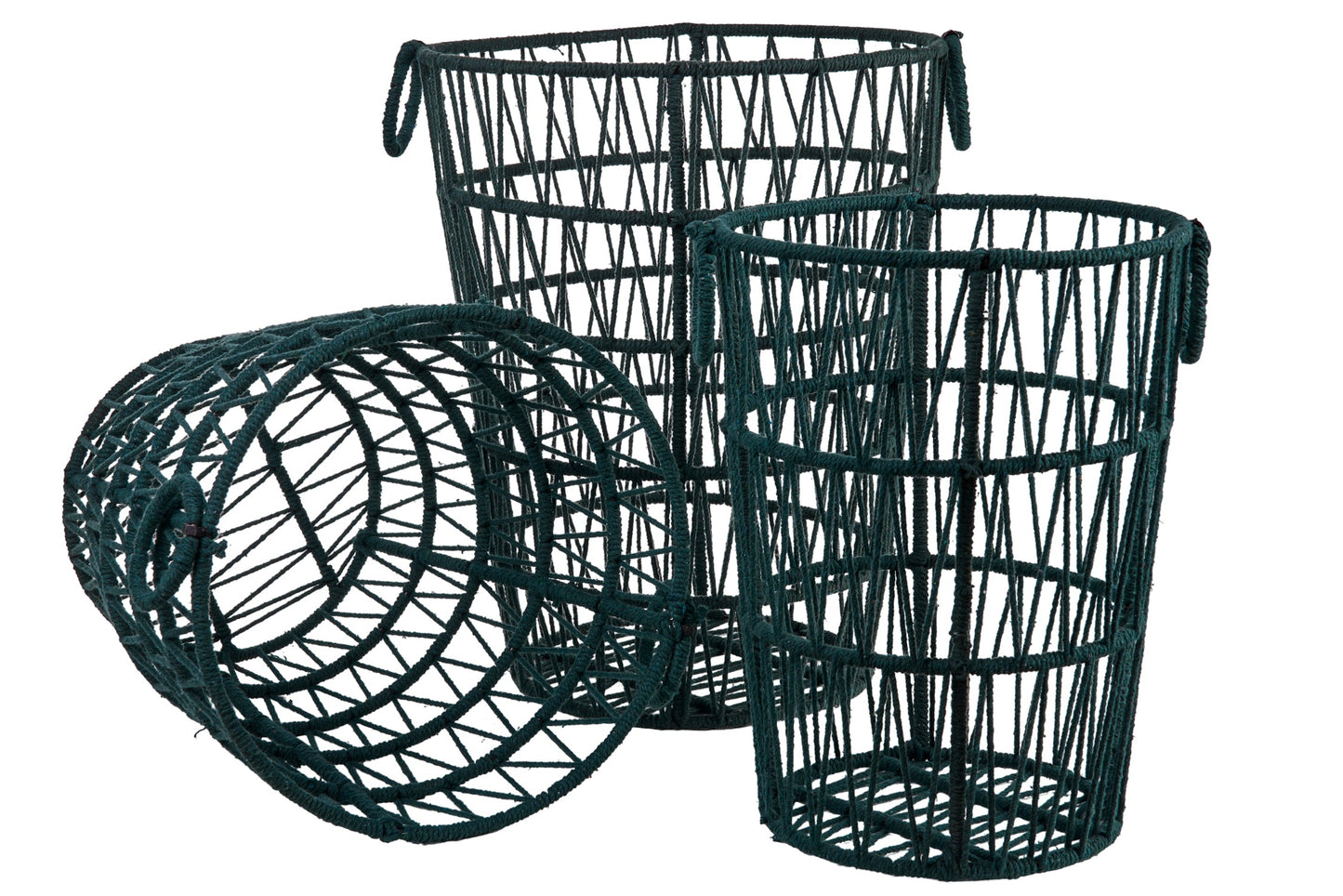 Set Ceste Rotonde 1/3 In Ferro Rivestite In Cotone Verde