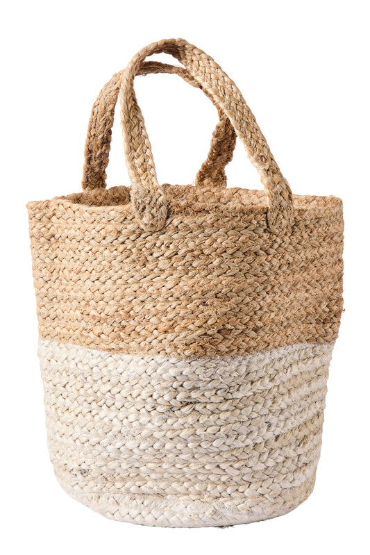Borsa In Juta Bicolore Bianca E Naturale