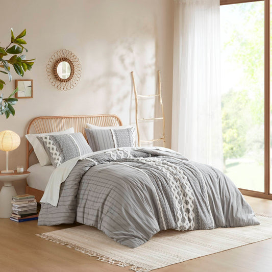 Set copripiumino stampato in cotone Imani INK+IVY con ciniglia